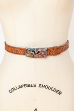 Load image into Gallery viewer, 1950s Belt + Buckle Disney Hand Tooled Leather Western Mickey Youth