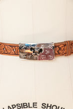 Load image into Gallery viewer, 1950s Belt + Buckle Disney Hand Tooled Leather Western Mickey Youth