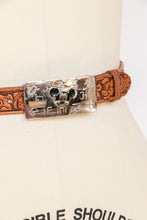 Load image into Gallery viewer, 1950s Belt + Buckle Disney Hand Tooled Leather Western Mickey Youth
