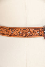 Load image into Gallery viewer, 1950s Belt + Buckle Disney Hand Tooled Leather Western Mickey Youth
