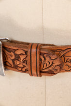 Load image into Gallery viewer, 1950s Belt + Buckle Disney Hand Tooled Leather Western Mickey Youth