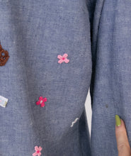 Load image into Gallery viewer, 1970s Chambray Shirt Button Up Holly Hobbie Appliqué Ric Rac S