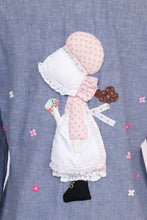 Load image into Gallery viewer, 1970s Chambray Shirt Button Up Holly Hobbie Appliqué Ric Rac S
