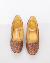 Load image into Gallery viewer, 1960s Heels Glitter Metallic High Heels Shoes 8 n