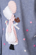 Load image into Gallery viewer, 1970s Chambray Shirt Button Up Holly Hobbie Appliqué Ric Rac S