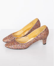 Load image into Gallery viewer, 1960s Heels Glitter Metallic High Heels Shoes 8 n
