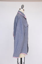 Load image into Gallery viewer, 1970s Chambray Shirt Button Up Holly Hobbie Appliqué Ric Rac S