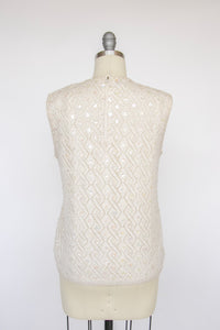 1960s Sequin Top Wool Knit Sleeveless Blouse M