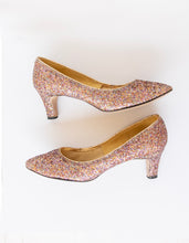 Load image into Gallery viewer, 1960s Heels Glitter Metallic High Heels Shoes 8 n