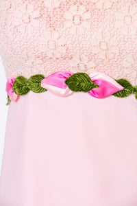 1960s Dress Chiffon Lace Pink Column Gown XS