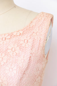 1960s Dress Chiffon Lace Pink Column Gown XS