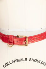 Load image into Gallery viewer, 1980s Belt Red Leather Loop Bit Gold Buckle S