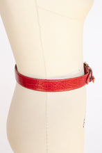 Load image into Gallery viewer, 1980s Belt Red Leather Loop Bit Gold Buckle S