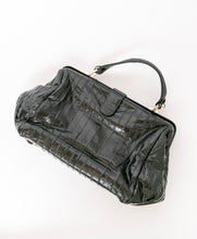 Load image into Gallery viewer, 1980s Eel Skin Leather Purse Black Top Handle Bag