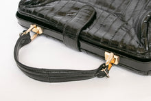 Load image into Gallery viewer, 1980s Eel Skin Leather Purse Black Top Handle Bag
