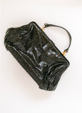 Load image into Gallery viewer, 1980s Eel Skin Leather Purse Black Top Handle Bag
