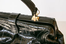 Load image into Gallery viewer, 1980s Eel Skin Leather Purse Black Top Handle Bag