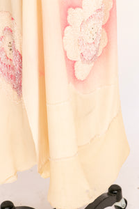 1920s Dress Silk Chiffon Beaded Air Brushed Floral Deco Gown M