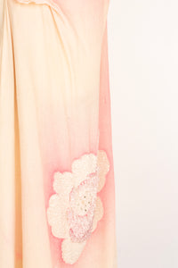 1920s Dress Silk Chiffon Beaded Air Brushed Floral Deco Gown M