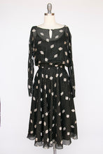 Load image into Gallery viewer, 1980s Dress Silk Chiffon Party Cocktail Metallic Full Skirt S