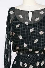 Load image into Gallery viewer, 1980s Dress Silk Chiffon Party Cocktail Metallic Full Skirt S