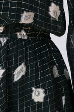 Load image into Gallery viewer, 1980s Dress Silk Chiffon Party Cocktail Metallic Full Skirt S