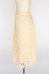 Vintage 1970s Skirt Crochet Lace Cream Boho L