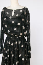 Load image into Gallery viewer, 1980s Dress Silk Chiffon Party Cocktail Metallic Full Skirt S