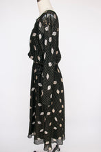 Load image into Gallery viewer, 1980s Dress Silk Chiffon Party Cocktail Metallic Full Skirt S