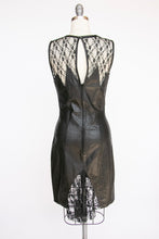 Load image into Gallery viewer, 1980s Leather Dress Black Lace Illusion Fitted S