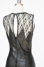 Load image into Gallery viewer, 1980s Leather Dress Black Lace Illusion Fitted S