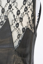 Load image into Gallery viewer, 1980s Leather Dress Black Lace Illusion Fitted S