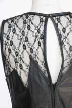 Load image into Gallery viewer, 1980s Leather Dress Black Lace Illusion Fitted S