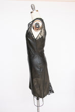 Load image into Gallery viewer, 1980s Leather Dress Black Lace Illusion Fitted S