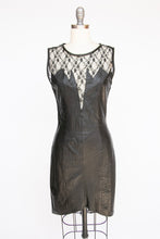 Load image into Gallery viewer, 1980s Leather Dress Black Lace Illusion Fitted S