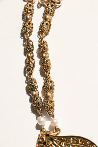 Vintage Necklace West Germany Iridescent Glass Filigree Faux Pearl