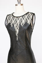 Load image into Gallery viewer, 1980s Leather Dress Black Lace Illusion Fitted S