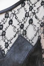 Load image into Gallery viewer, 1980s Leather Dress Black Lace Illusion Fitted S