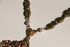 Vintage Necklace West Germany Iridescent Glass Filigree Faux Pearl