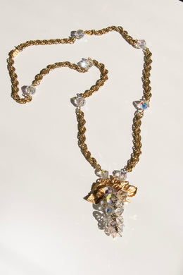 1960s Grape Cluster Necklace Beaded Costume Jewels Pendant Gold Chain
