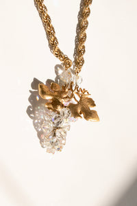 1960s Grape Cluster Necklace Beaded Costume Jewels Pendant Gold Chain
