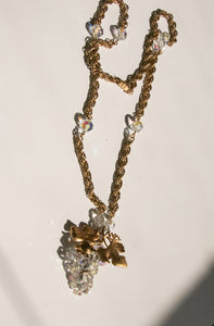 1960s Grape Cluster Necklace Beaded Costume Jewels Pendant Gold Chain