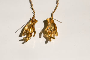Vintage Brooch Gold Tone Palmistry Hands Chain Pin