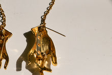 Load image into Gallery viewer, Vintage Brooch Gold Tone Palmistry Hands Chain Pin