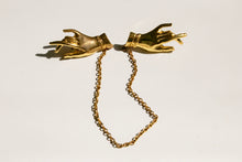 Load image into Gallery viewer, Vintage Brooch Gold Tone Palmistry Hands Chain Pin