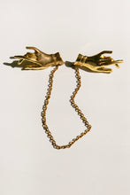 Load image into Gallery viewer, Vintage Brooch Gold Tone Palmistry Hands Chain Pin