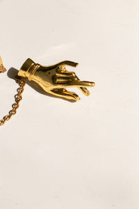 Vintage Brooch Gold Tone Palmistry Hands Chain Pin