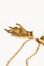 Load image into Gallery viewer, Vintage Brooch Gold Tone Palmistry Hands Chain Pin