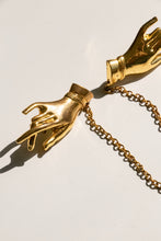 Load image into Gallery viewer, Vintage Brooch Gold Tone Palmistry Hands Chain Pin