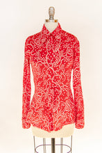 Load image into Gallery viewer, 1970s Blouse Printed Knit Shirt Button Up S